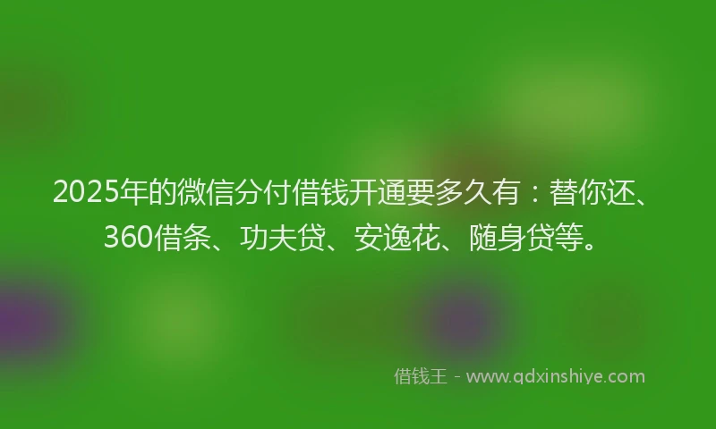 2025年的微信分付借钱开通要多久有：替你还、360借条、功夫贷、安逸花、随身贷等。