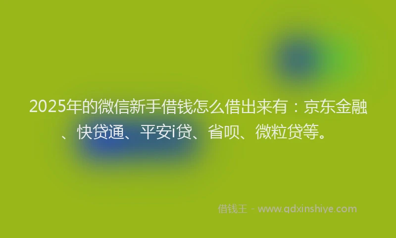 2025年的微信新手借钱怎么借出来有：京东金融、快贷通、平安i贷、省呗、微粒贷等。