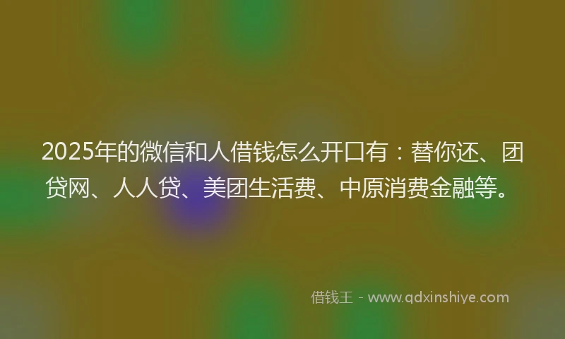 2025年的微信和人借钱怎么开口有：替你还、团贷网、人人贷、美团生活费、中原消费金融等。