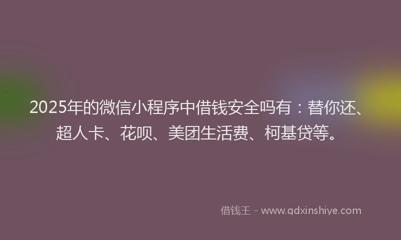 2025年的微信小程序中借钱安全吗有：替你还、超人卡、花呗、美团生活费、柯基贷等。