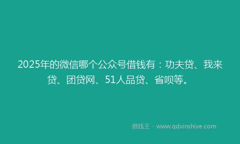 2025年的微信哪个公众号借钱有：功夫贷、我来贷、团贷网、51人品贷、省呗等。