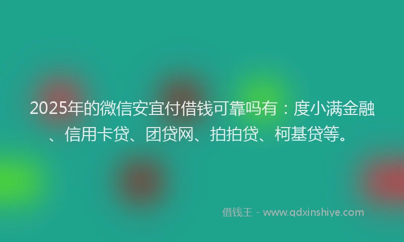 2025年的微信安宜付借钱可靠吗有：度小满金融、信用卡贷、团贷网、拍拍贷、柯基贷等。