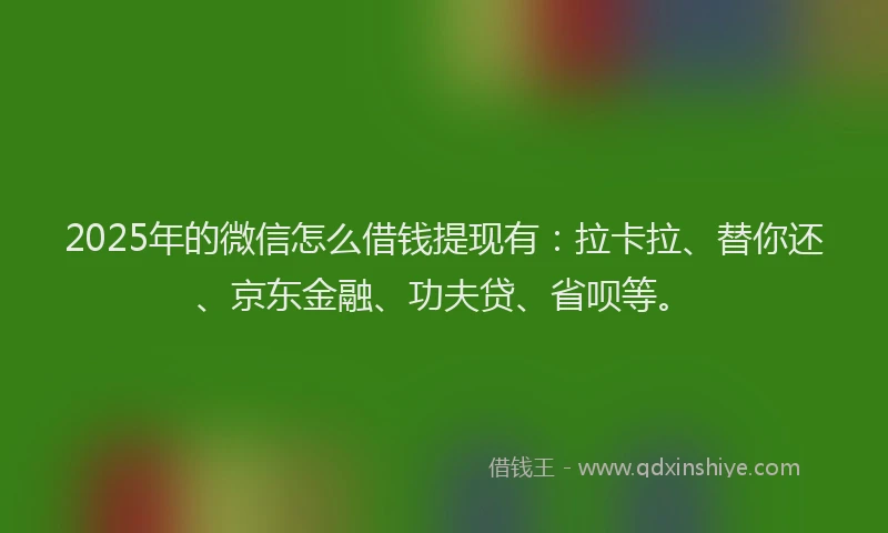 2025年的微信怎么借钱提现有：拉卡拉、替你还、京东金融、功夫贷、省呗等。