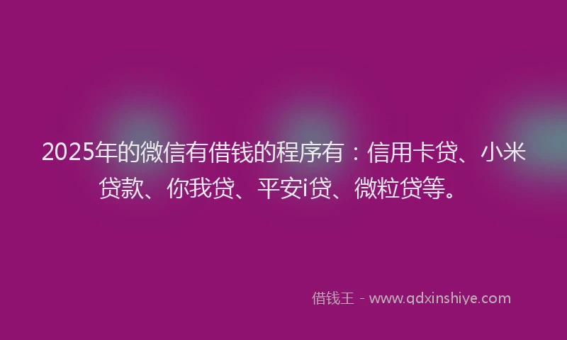 2025年的微信有借钱的程序有：信用卡贷、小米贷款、你我贷、平安i贷、微粒贷等。