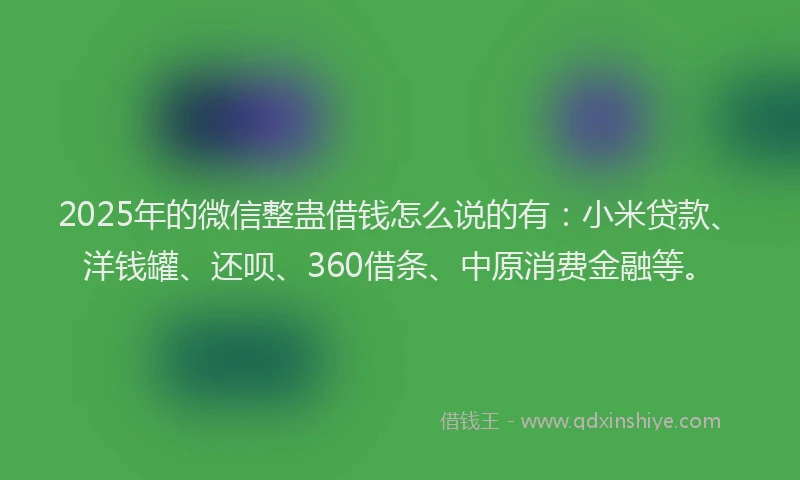 2025年的微信整蛊借钱怎么说的有：小米贷款、洋钱罐、还呗、360借条、中原消费金融等。