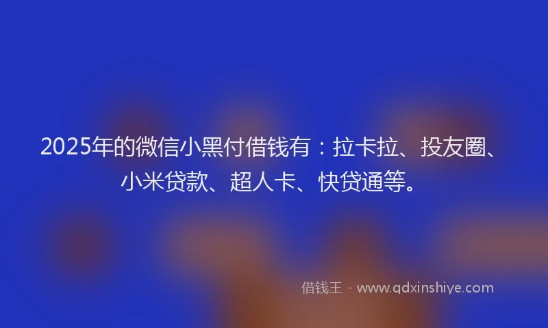 2025年的微信小黑付借钱有：拉卡拉、投友圈、小米贷款、超人卡、快贷通等。