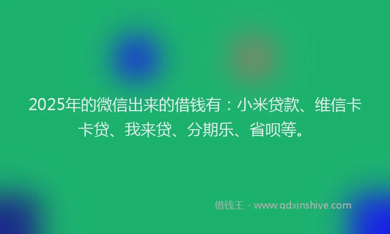 2025年的微信出来的借钱有：小米贷款、维信卡卡贷、我来贷、分期乐、省呗等。