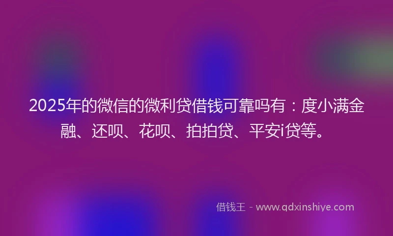 2025年的微信的微利贷借钱可靠吗有：度小满金融、还呗、花呗、拍拍贷、平安i贷等。