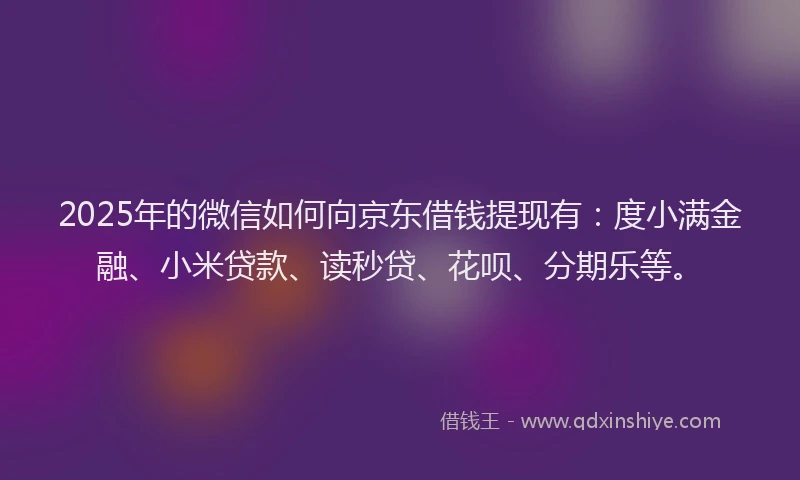 2025年的微信如何向京东借钱提现有：度小满金融、小米贷款、读秒贷、花呗、分期乐等。
