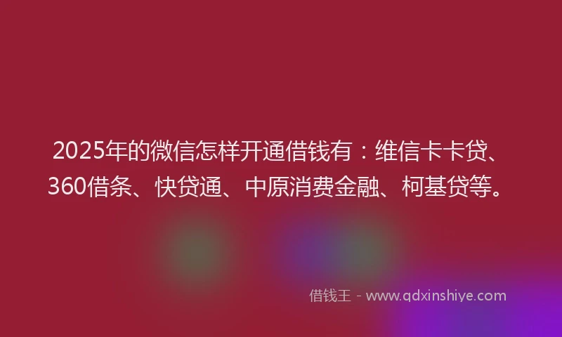 2025年的微信怎样开通借钱有：维信卡卡贷、360借条、快贷通、中原消费金融、柯基贷等。