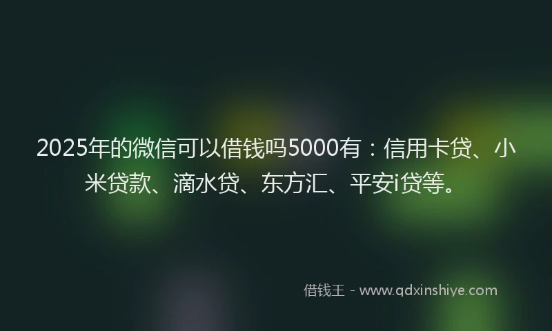 2025年的微信可以借钱吗5000有：信用卡贷、小米贷款、滴水贷、东方汇、平安i贷等。