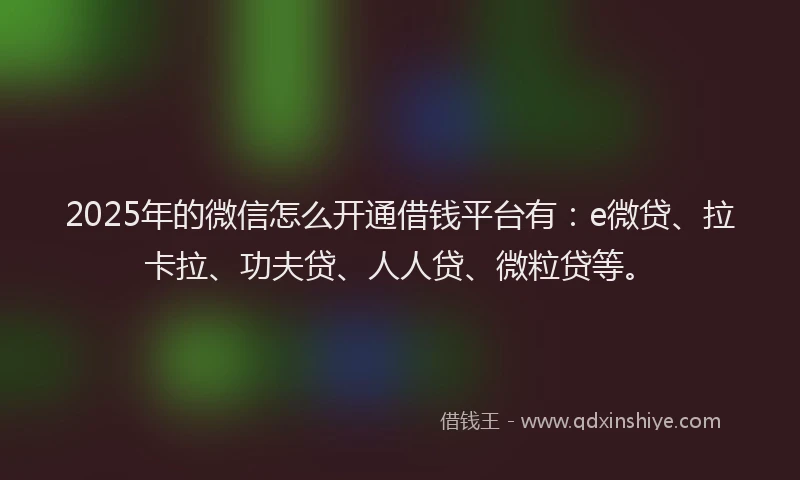 2025年的微信怎么开通借钱平台有：e微贷、拉卡拉、功夫贷、人人贷、微粒贷等。