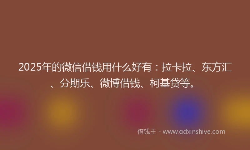 2025年的微信借钱用什么好有：拉卡拉、东方汇、分期乐、微博借钱、柯基贷等。