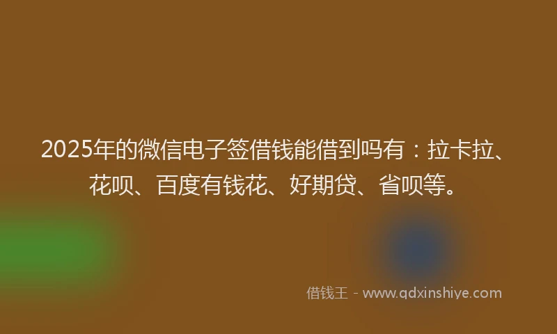 2025年的微信电子签借钱能借到吗有：拉卡拉、花呗、百度有钱花、好期贷、省呗等。