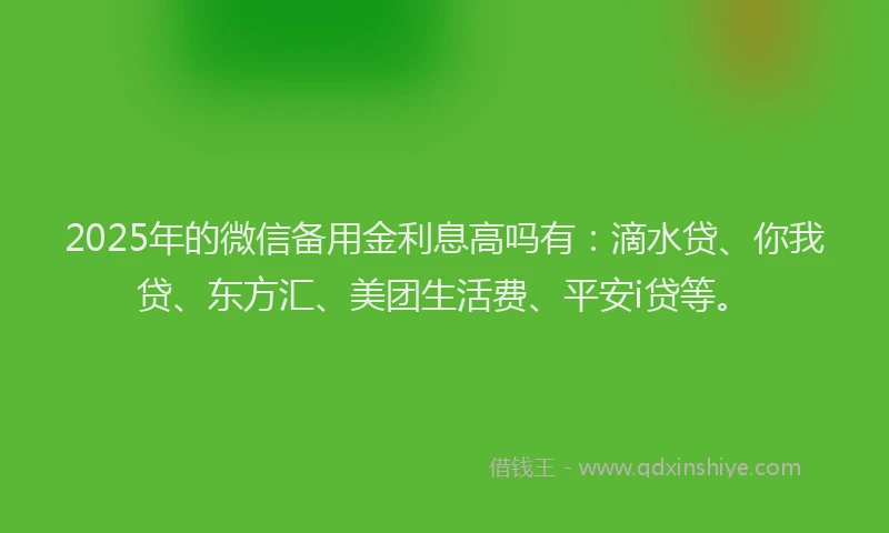 2025年的微信备用金利息高吗有：滴水贷、你我贷、东方汇、美团生活费、平安i贷等。