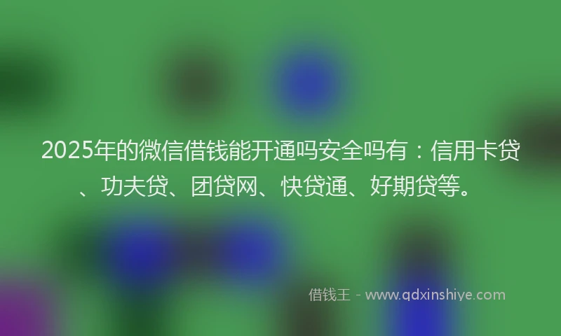 2025年的微信借钱能开通吗安全吗有：信用卡贷、功夫贷、团贷网、快贷通、好期贷等。