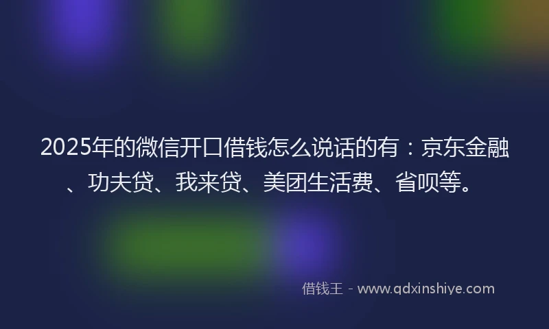 2025年的微信开口借钱怎么说话的有：京东金融、功夫贷、我来贷、美团生活费、省呗等。