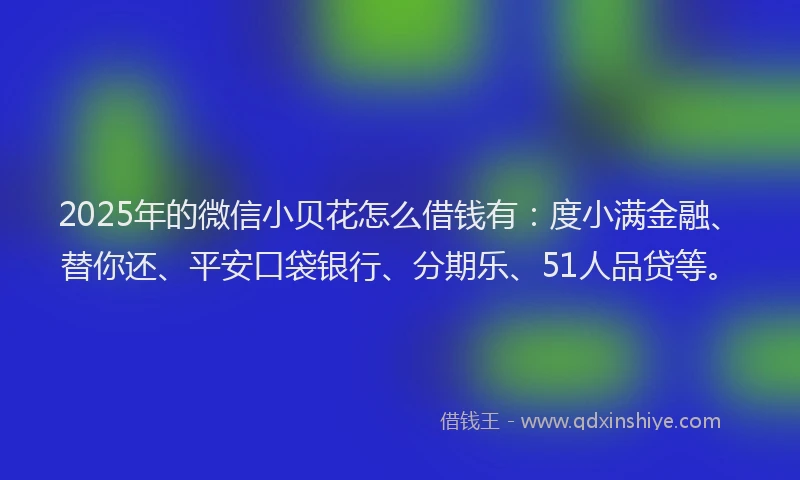 2025年的微信小贝花怎么借钱有：度小满金融、替你还、平安口袋银行、分期乐、51人品贷等。