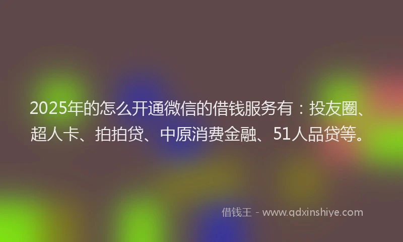 2025年的怎么开通微信的借钱服务有：投友圈、超人卡、拍拍贷、中原消费金融、51人品贷等。