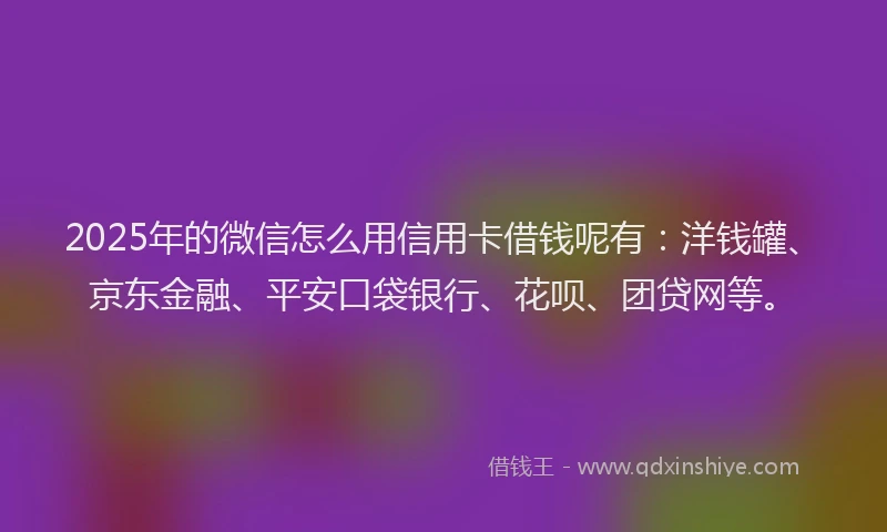 2025年的微信怎么用信用卡借钱呢有：洋钱罐、京东金融、平安口袋银行、花呗、团贷网等。