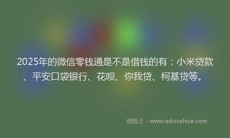 2025年的微信零钱通是不是借钱的有：小米贷款、平安口袋银行、花呗、你我贷、柯基贷等。