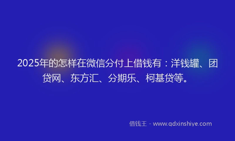 2025年的怎样在微信分付上借钱有：洋钱罐、团贷网、东方汇、分期乐、柯基贷等。