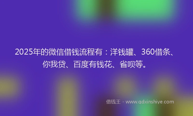 2025年的微信借钱流程有：洋钱罐、360借条、你我贷、百度有钱花、省呗等。