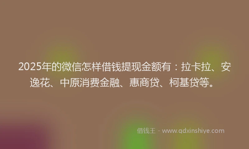 2025年的微信怎样借钱提现金额有：拉卡拉、安逸花、中原消费金融、惠商贷、柯基贷等。