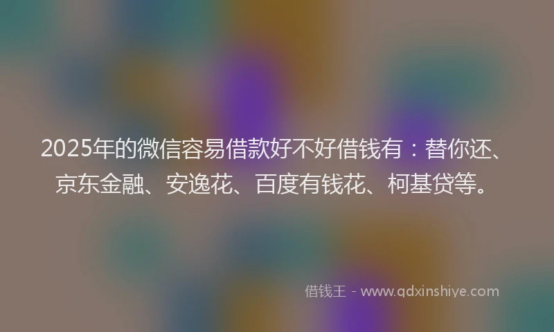 2025年的微信容易借款好不好借钱有：替你还、京东金融、安逸花、百度有钱花、柯基贷等。
