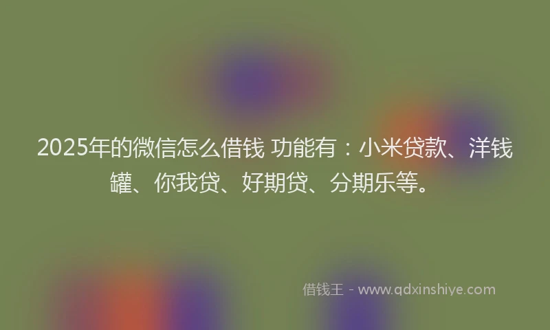 2025年的微信怎么借钱 功能有：小米贷款、洋钱罐、你我贷、好期贷、分期乐等。