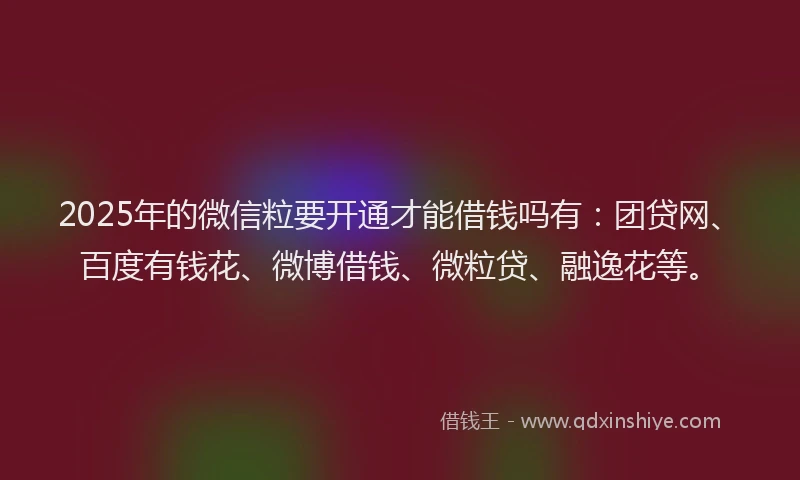 2025年的微信粒要开通才能借钱吗有：团贷网、百度有钱花、微博借钱、微粒贷、融逸花等。