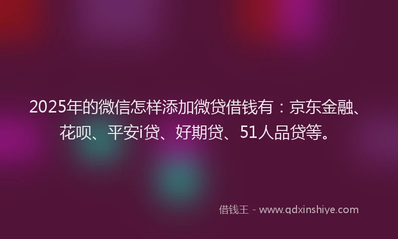 2025年的微信怎样添加微贷借钱有：京东金融、花呗、平安i贷、好期贷、51人品贷等。