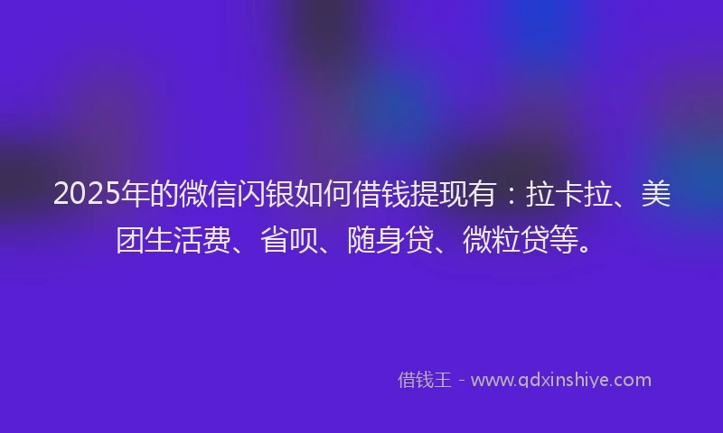 2025年的微信闪银如何借钱提现有：拉卡拉、美团生活费、省呗、随身贷、微粒贷等。