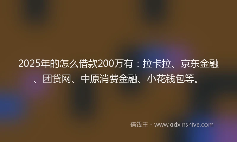 2025年的怎么借款200万有：拉卡拉、京东金融、团贷网、中原消费金融、小花钱包等。