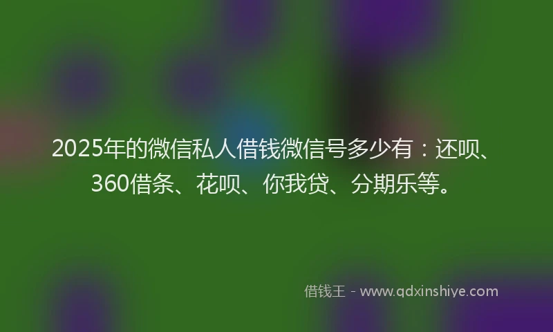 2025年的微信私人借钱微信号多少有：还呗、360借条、花呗、你我贷、分期乐等。