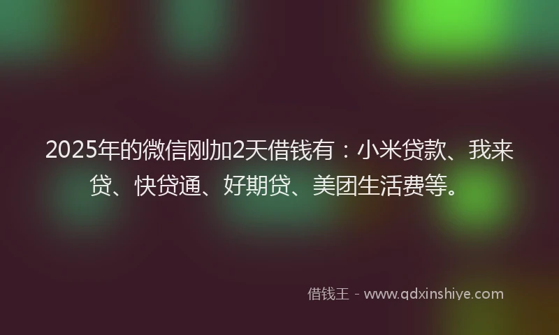 2025年的微信刚加2天借钱有：小米贷款、我来贷、快贷通、好期贷、美团生活费等。