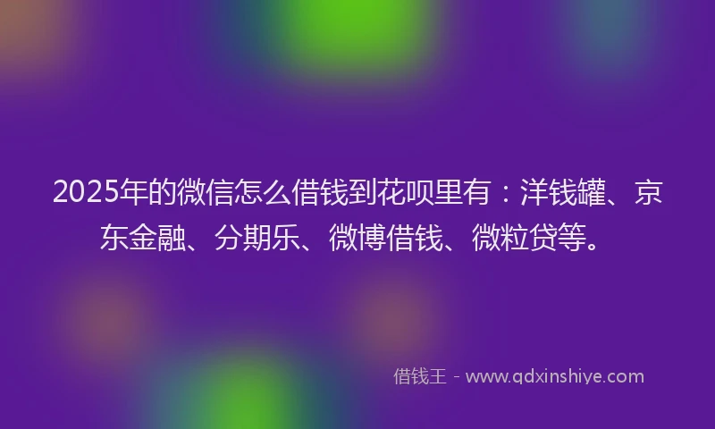 2025年的微信怎么借钱到花呗里有：洋钱罐、京东金融、分期乐、微博借钱、微粒贷等。