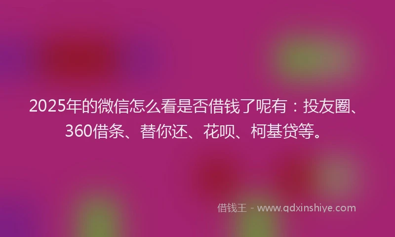 2025年的微信怎么看是否借钱了呢有：投友圈、360借条、替你还、花呗、柯基贷等。