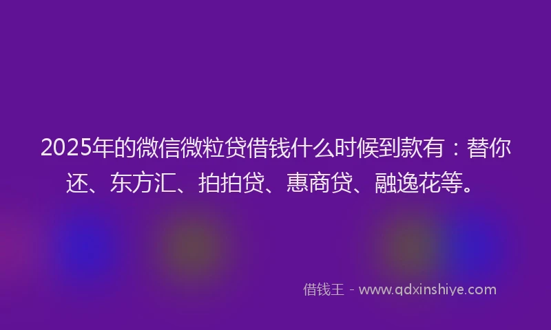 2025年的微信微粒贷借钱什么时候到款有：替你还、东方汇、拍拍贷、惠商贷、融逸花等。