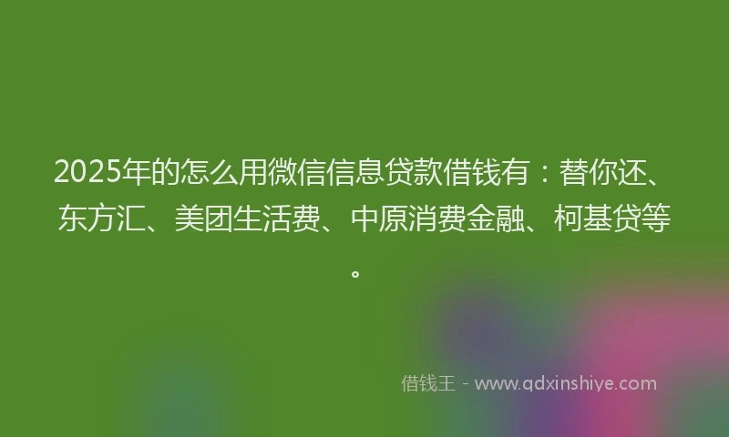 2025年的怎么用微信信息贷款借钱有：替你还、东方汇、美团生活费、中原消费金融、柯基贷等。