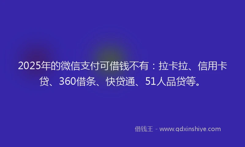 2025年的微信支付可借钱不有：拉卡拉、信用卡贷、360借条、快贷通、51人品贷等。