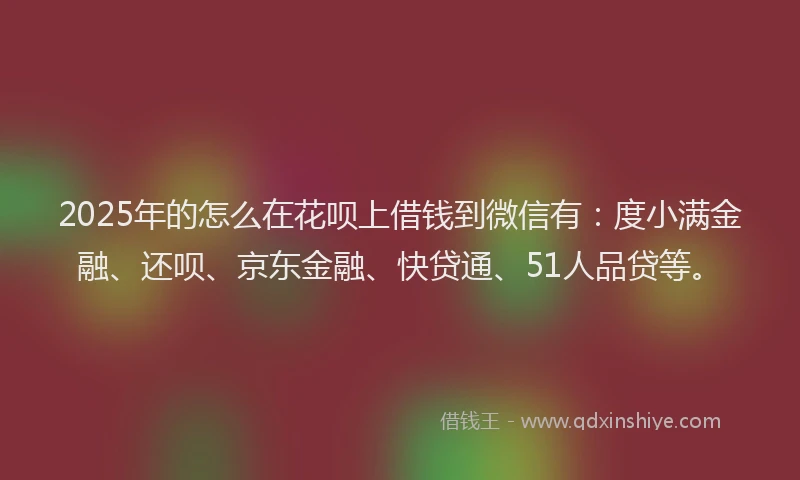 2025年的怎么在花呗上借钱到微信有：度小满金融、还呗、京东金融、快贷通、51人品贷等。