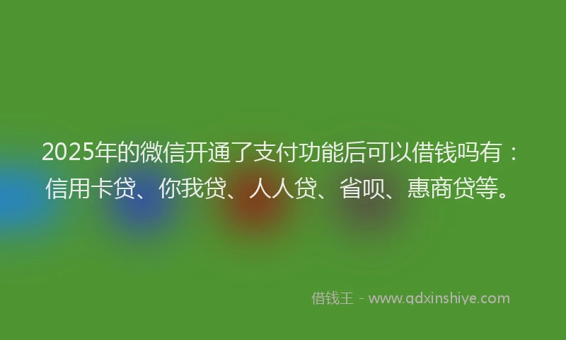 2025年的微信开通了支付功能后可以借钱吗有：信用卡贷、你我贷、人人贷、省呗、惠商贷等。