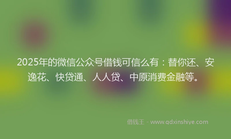 2025年的微信公众号借钱可信么有：替你还、安逸花、快贷通、人人贷、中原消费金融等。