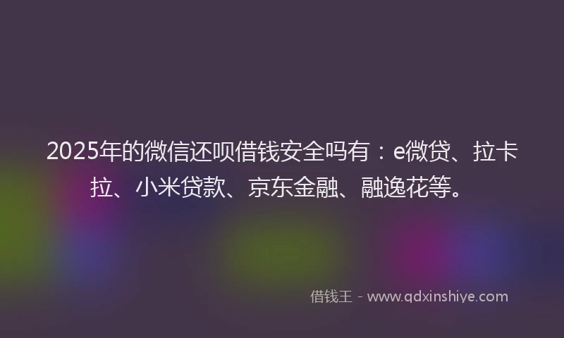 2025年的微信还呗借钱安全吗有：e微贷、拉卡拉、小米贷款、京东金融、融逸花等。