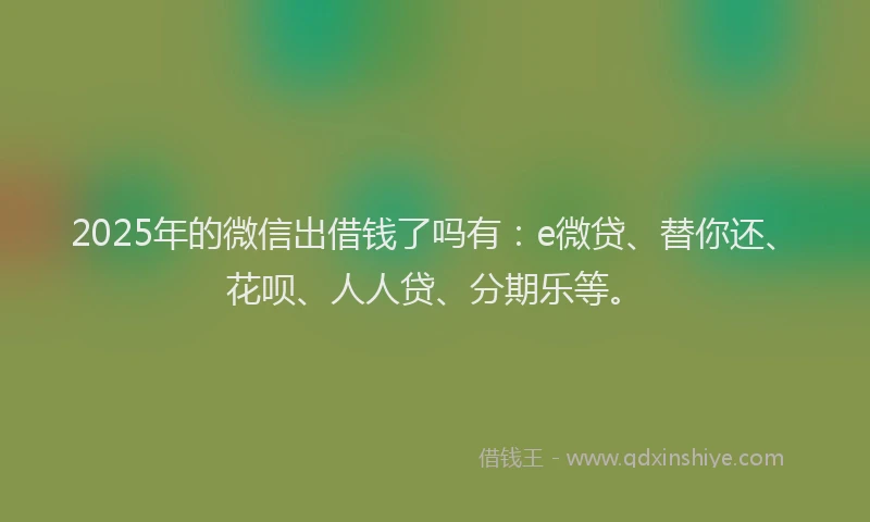 2025年的微信出借钱了吗有：e微贷、替你还、花呗、人人贷、分期乐等。