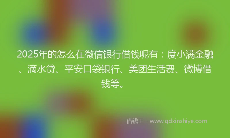 2025年的怎么在微信银行借钱呢有：度小满金融、滴水贷、平安口袋银行、美团生活费、微博借钱等。
