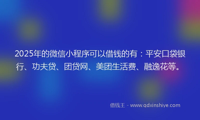 2025年的微信小程序可以借钱的有：平安口袋银行、功夫贷、团贷网、美团生活费、融逸花等。