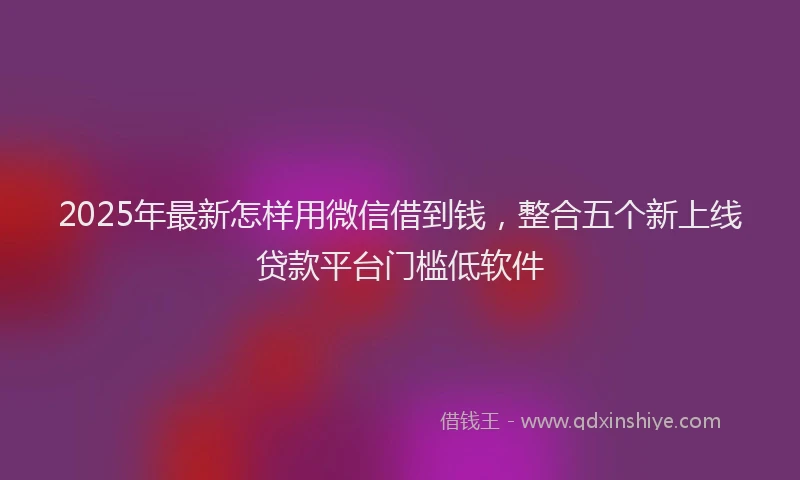 2025年最新怎样用微信借到钱，整合五个新上线贷款平台门槛低软件
