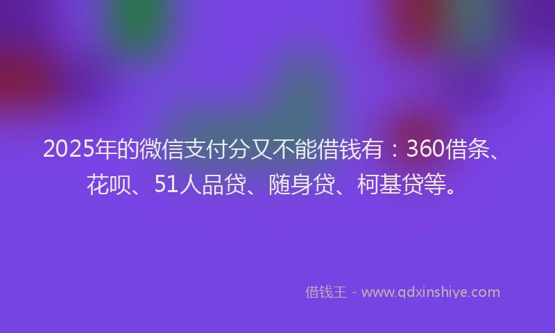 2025年的微信支付分又不能借钱有：360借条、花呗、51人品贷、随身贷、柯基贷等。